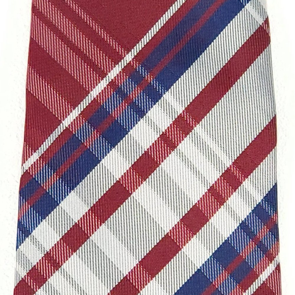 Kai Long Mens‎ Silk Necktie Lot 3 Red Burgundy Plaid Geometric Hand Made Ties - Picture 11 of 13